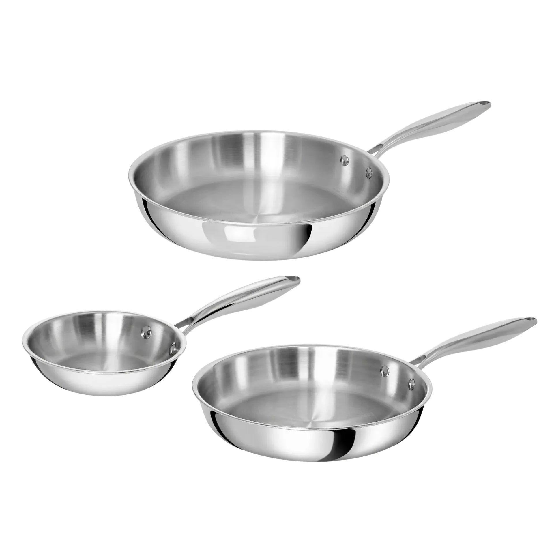 TeCuisine - Lot de 3 Poêle Inox 18/10 Triply – Cuisine Naturelle - 16cm - 26cm - 30cm