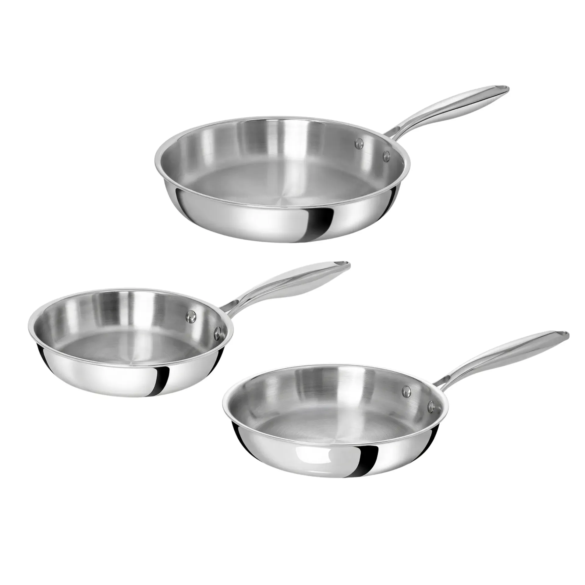 TeCuisine - Lot de 3 Poêle Inox 18/10 Triply – Cuisine Naturelle - 20cm - 24cm - 28cm