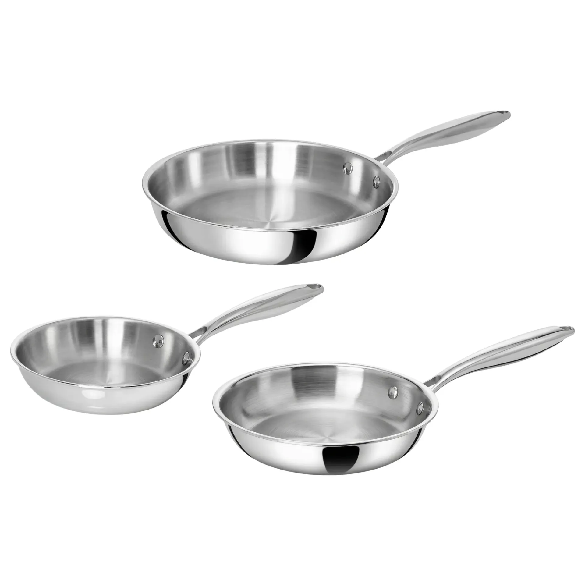 TeCuisine - Lot de 3 Poêle Inox 18/10 Triply – Cuisine Naturelle - 18cm - 22cm - 26cm