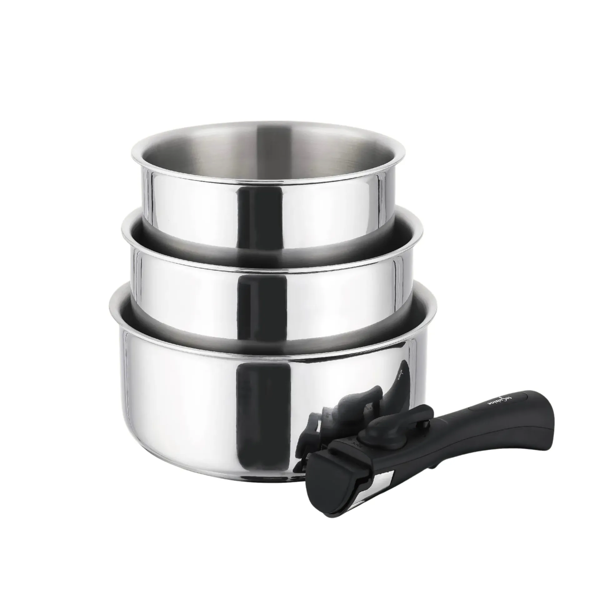 TeCuisine - Lot Coffret de 3 Casseroles Inox 18/10 Triply - Empilable & Modulable - 16/18/20 cm